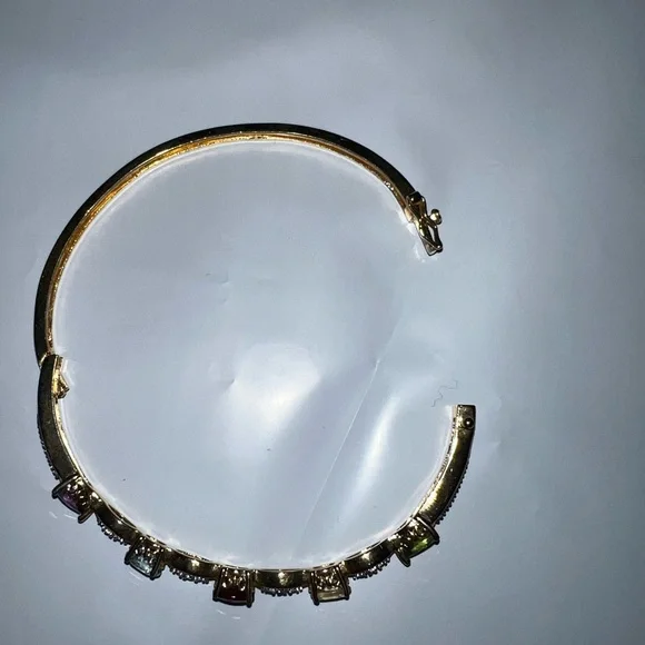 Gold Tone Multi Gem Amethyst Garnet Citrine Peridot Aquamarine Bangle Bracelet - Picture 11 of 14